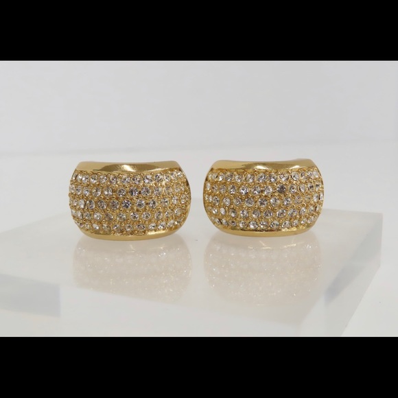 VINTAGE CHRISTIAN DIOR PAVE CRYSTAL HALF HOOP EARRINGS - Picture 6 of 8